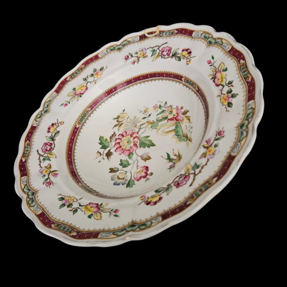 Marlborough Royal Petal Grindley England Floral Soup Bowl Burgundy Gold READ
